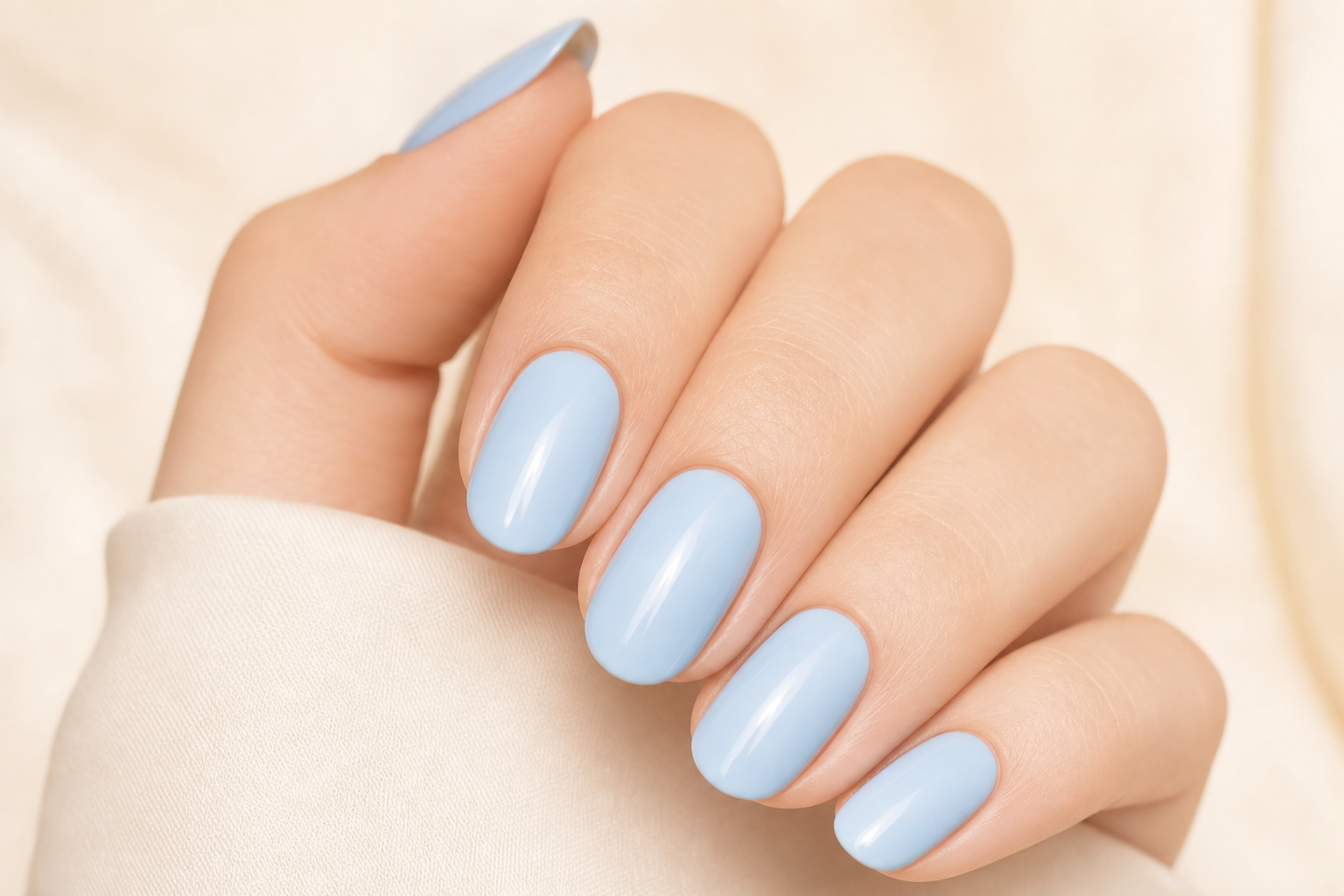 Manicure with baby blue polish